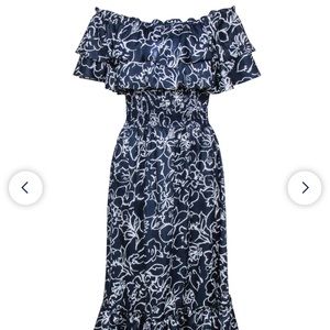 Misa Los Angeles off the shoulder midi dress.